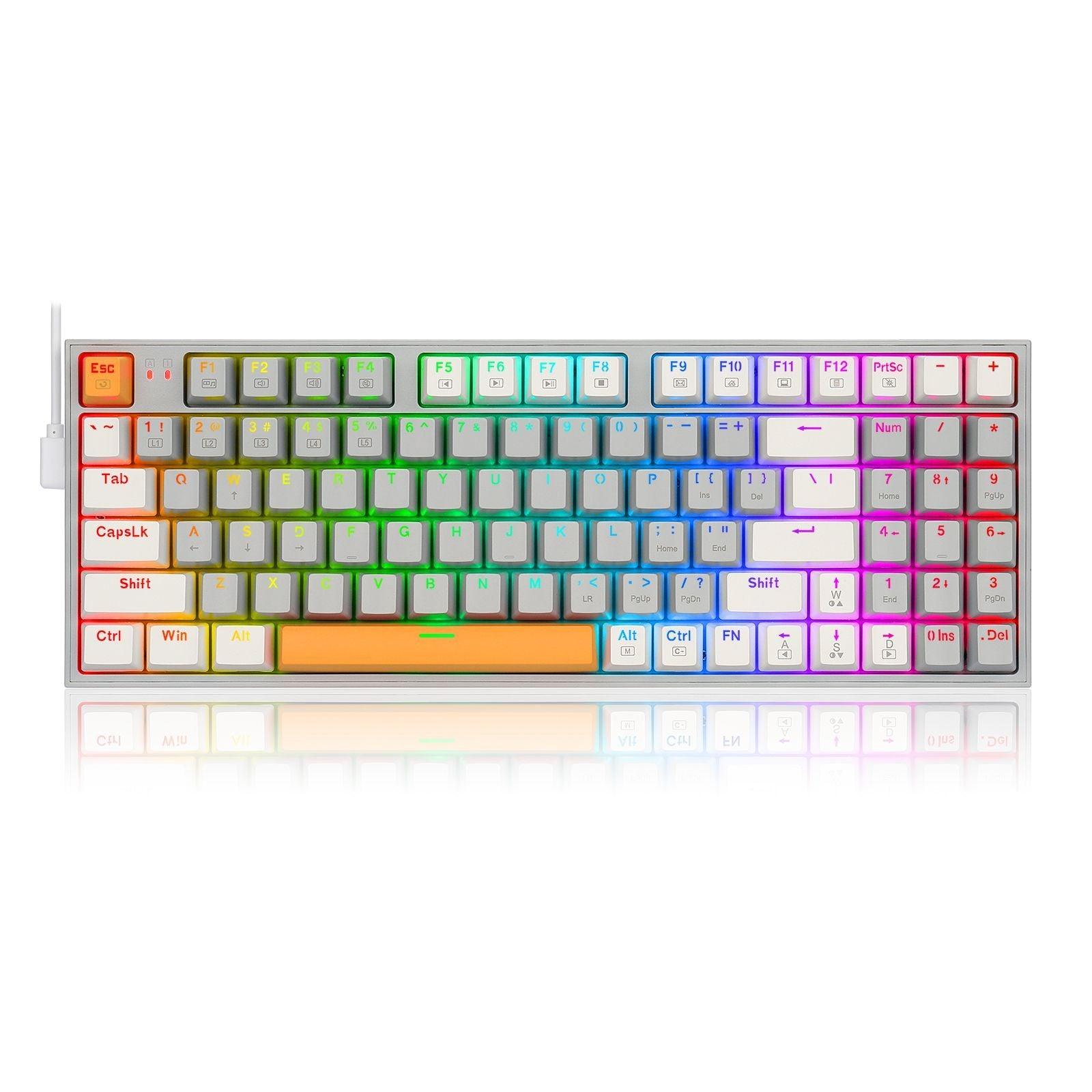 Redragon K636GWO-RGB V2 Kitava Wired Mechanical Gaming Keyboard (Grey-White-Orange) Dust-Proof Red Switch - DataBlitz