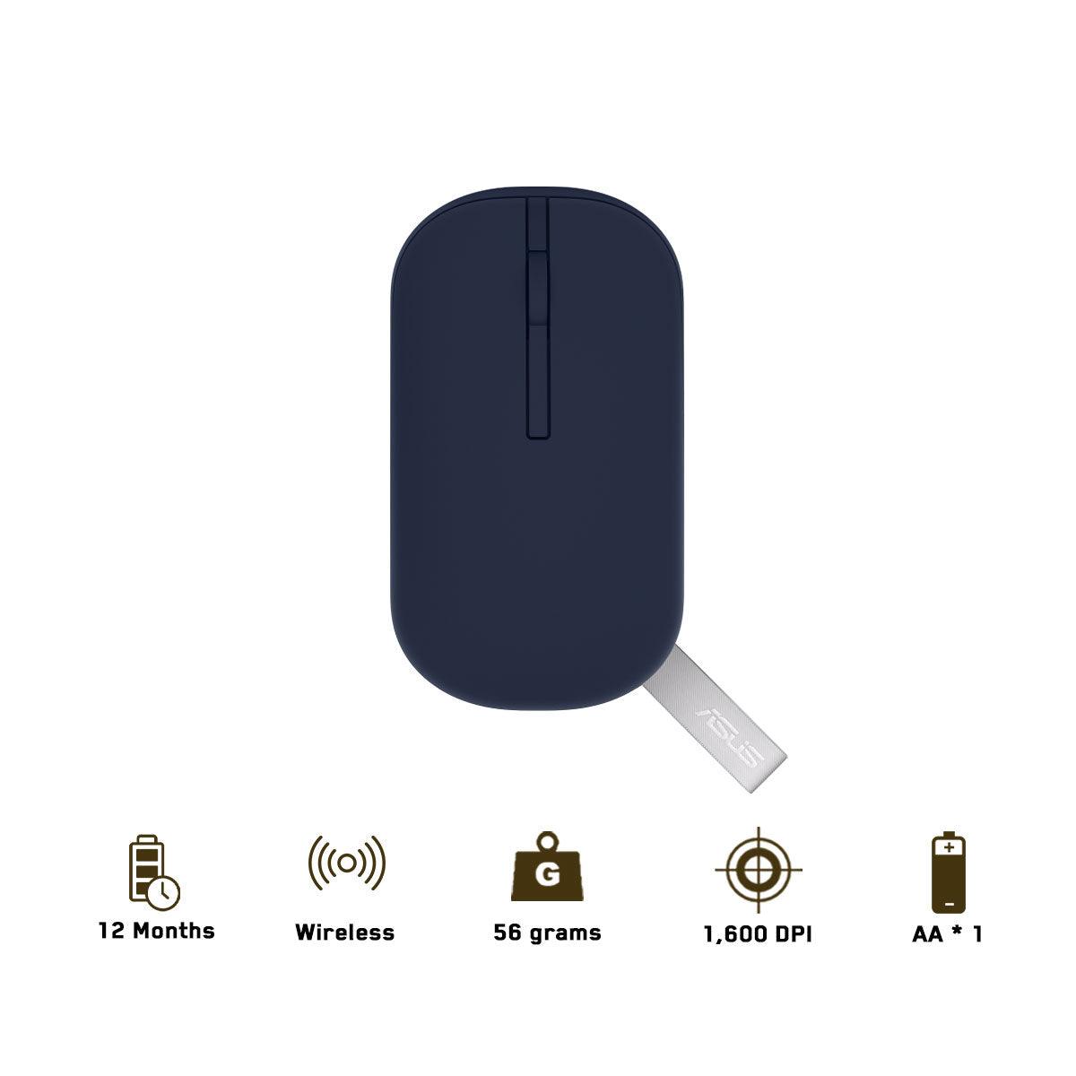 ASUS Marshmallow MD100 Portable Wireless Mouse (Quiet Blue) + Solar Blue Cover - DataBlitz