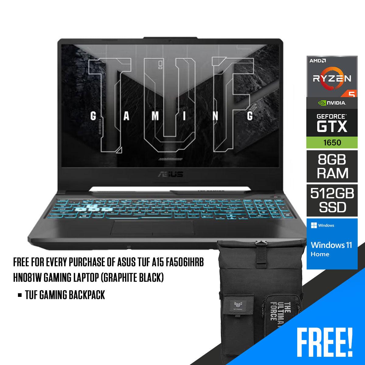 ASUS TUF A15 FA506IHRB-HN081W Gaming Laptop (Graphite Black) | 15.6” FHD | Ryzen™ 5 4600H | 8GB DDR4 | 512GB SSD | GTX 1650 | WIN11 + TUF GAMING BACKPACK - DataBlitz