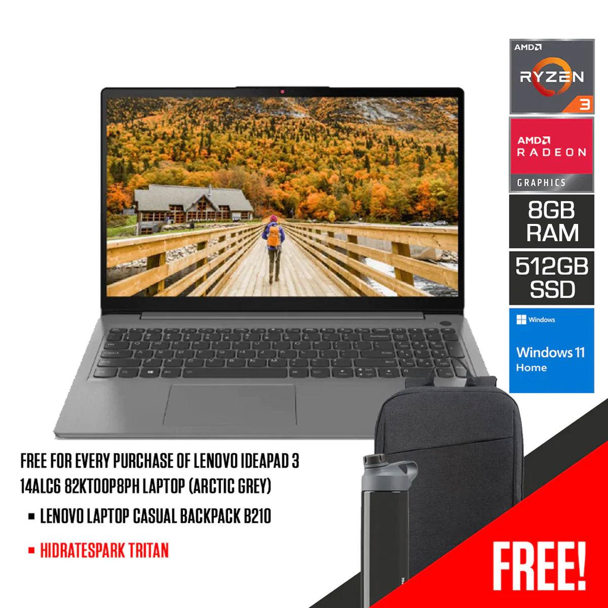 LENOVO IDEAPAD 3 14ALC6 82KT00P8PH LAPTOP (ARCTIC GREY) | 14” FHD | RYZEN 3 5300U | 8GB DDR4 | 512GB SSD | AMD RADEON | WIN11 + LENOVO CASUAL BACKPACK B210 - DataBlitz