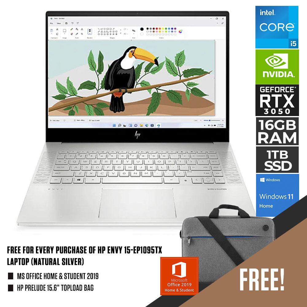 HP ENVY 15-EP1095TX LAPTOP (NATURAL SILVER) | 15.6” FHD | i5-11400H | 16GB DDR4 | 1TB SSD | RTX 3050 | WIN11 + MS OFFICE HOME & STUDENT HP PRELUDE 15.6-INCH TOPLOAD BAG - DataBlitz