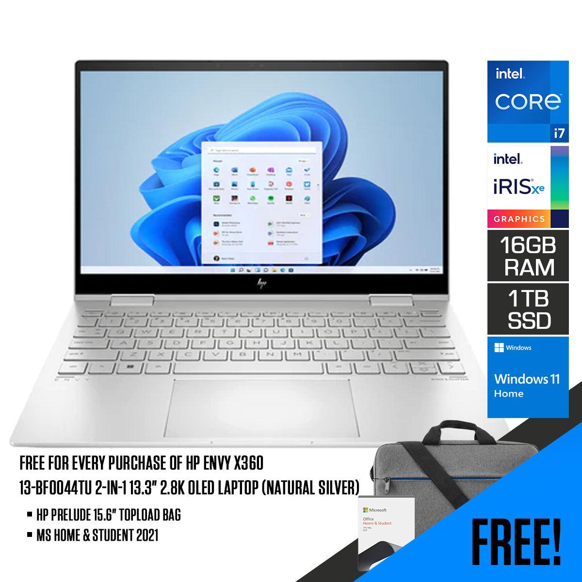 HP ENVY X360 13-BF0044TU 2-IN-1 LAPTOP (NATURAL SILVER) | 13.3" 2.8k OLED | i7-1250U | 16GB RAM DDR4 | 1TB SSD | Iris Xe Graphics | Windows 11 |MS Office H&S 2021 | HP Prelude 15.6" Topload Bag - DataBlitz