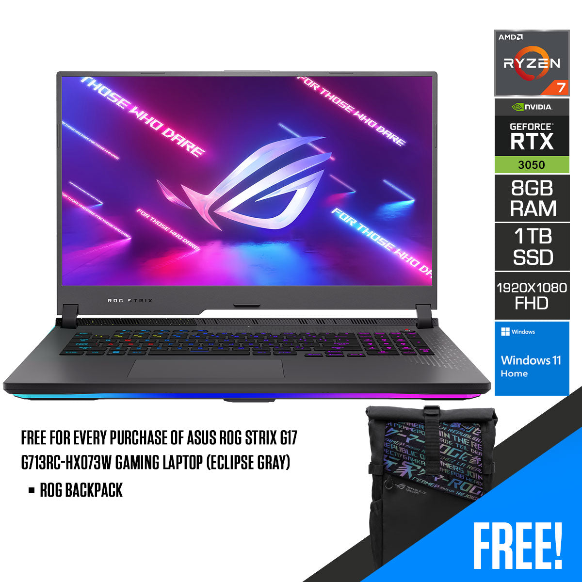 Asus ROG Strix G17 G713RC-HX073W Gaming Laptop (Eclipse Gray)