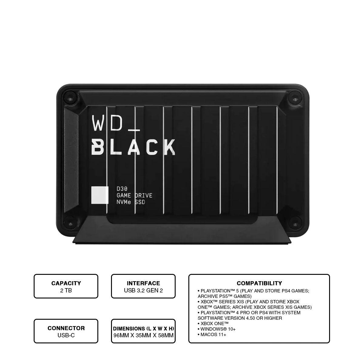 WD Black D30 2TB Game Drive External SSD Compatible With Playstation/Xbox/PC (WDBATL0020BBK-WESN) - DataBlitz