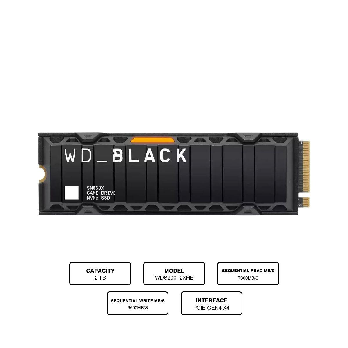 WD Black SN850X 2TB NVME M.2 2280 PCie Gen4 Internal Gaming SSD Compatible w/ PS5 (w/ Heatsink) (WDS200T2XHE) - DataBlitz