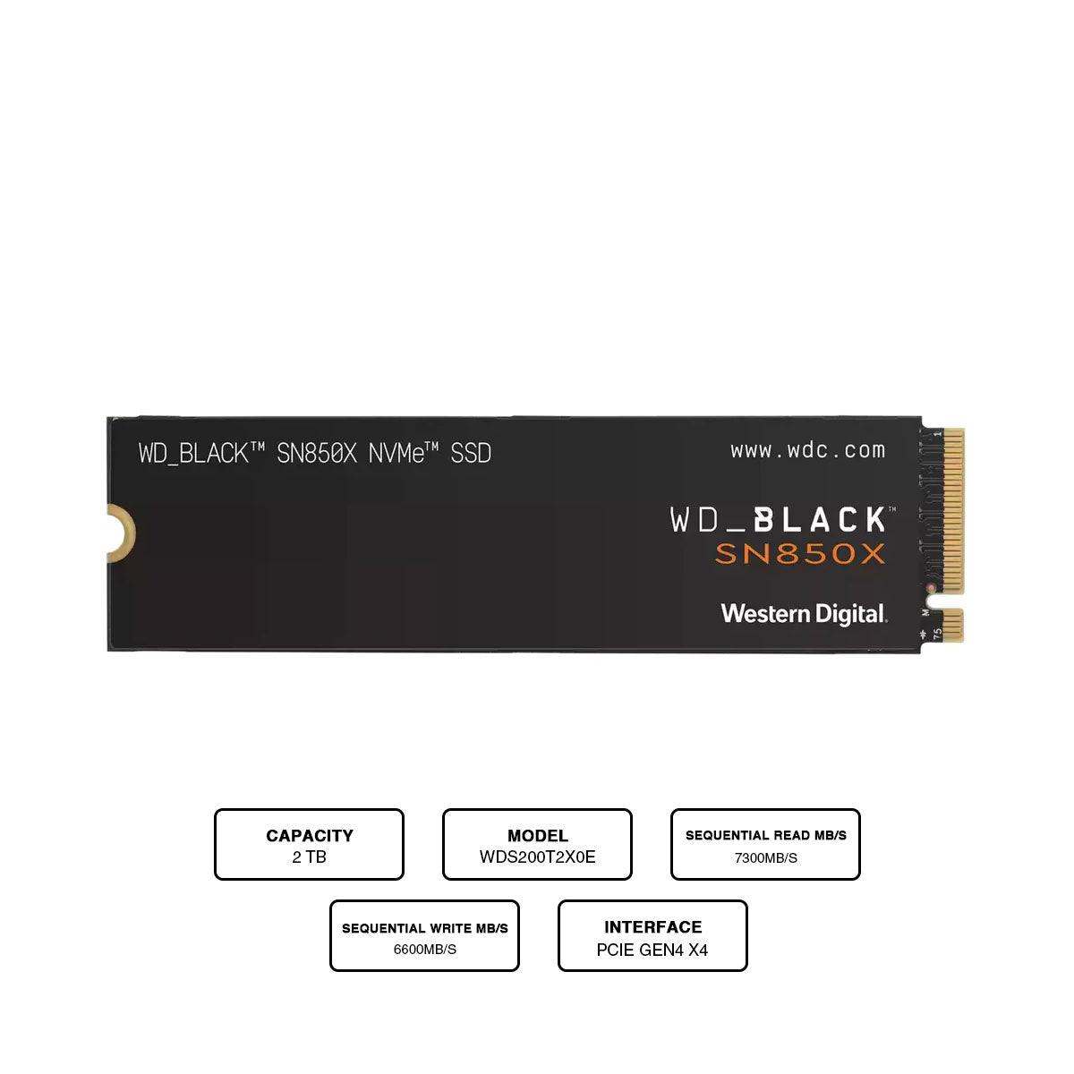 WD Black SN850X 2TB NVME M.2 2280 PCie Gen4 Internal Gaming SSD Compatible w/ PS5 (w/o Heatsink) (WDS200T2X0E) - DataBlitz