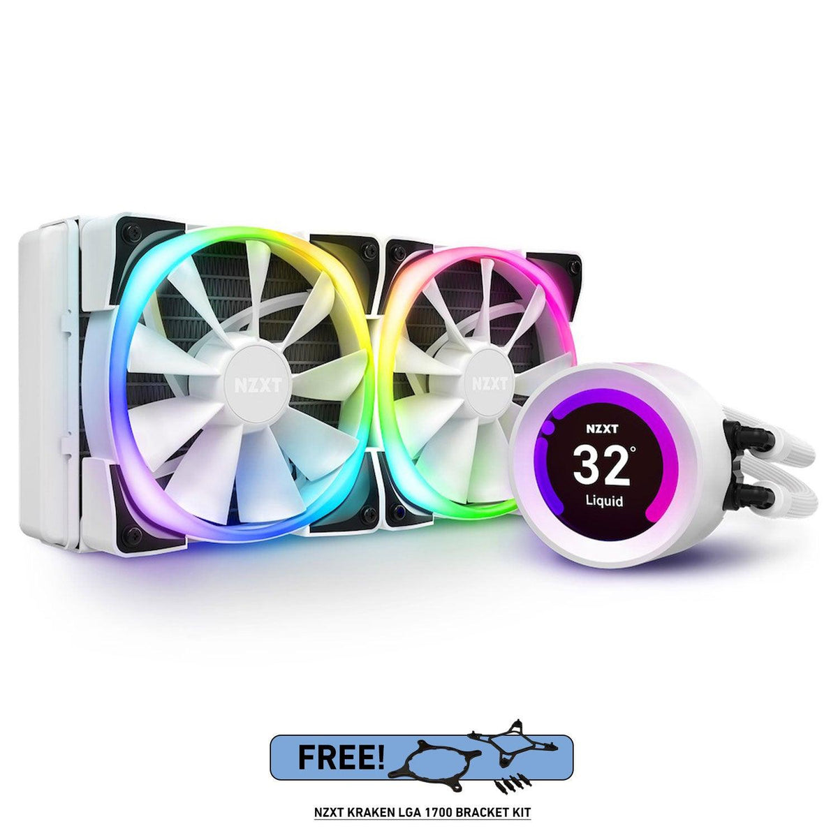 NZXT Kraken Z53 RGB 240MM Liquid Cooler With LCD Display (Matte White) (RL-KRZ53-RW) + NZXT Kraken LGA 1700 Bracket Kit - DataBlitz