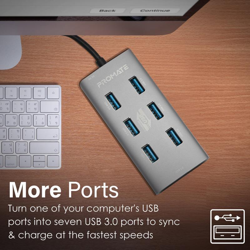 PROMATE EZHUB-7 USB 3.0 PORTS ALUMINUM ALLOY USB HUB WITH DUAL INPUT (BLACK) - DataBlitz