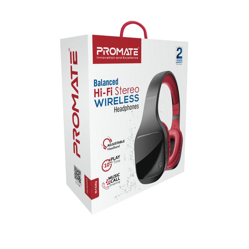 PROMATE Nova Balanced Hi-Fi Stereo Wireless Headphones (Maroon) - DataBlitz