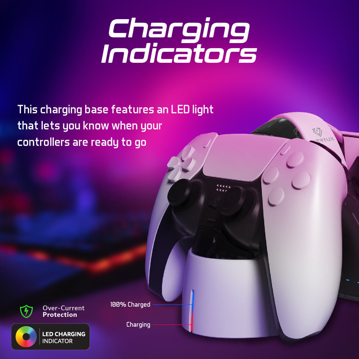 Vertux Dualdock-PS5 Dualsense Controller Charging Station (White)