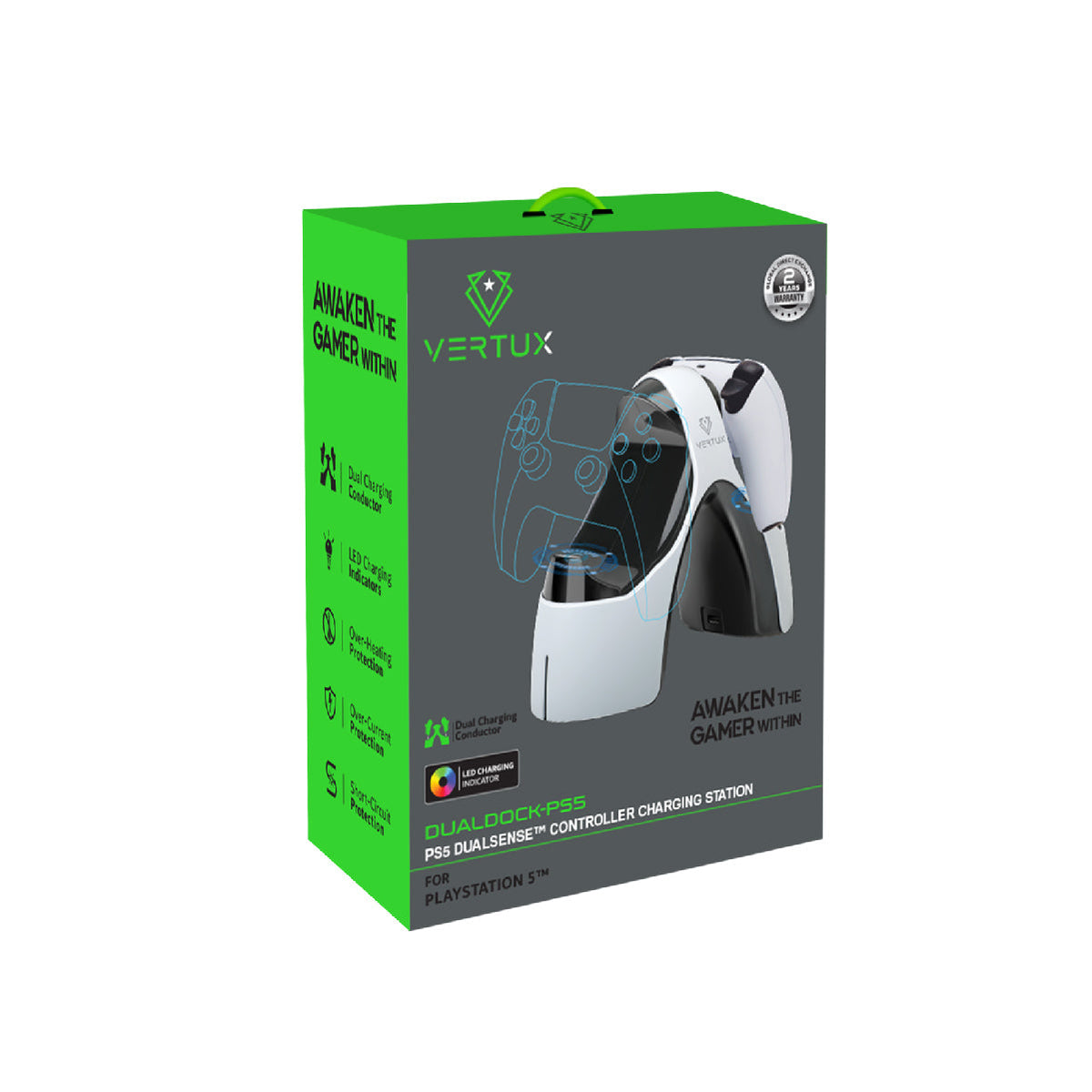 Vertux Dualdock-PS5 Dualsense Controller Charging Station (White)