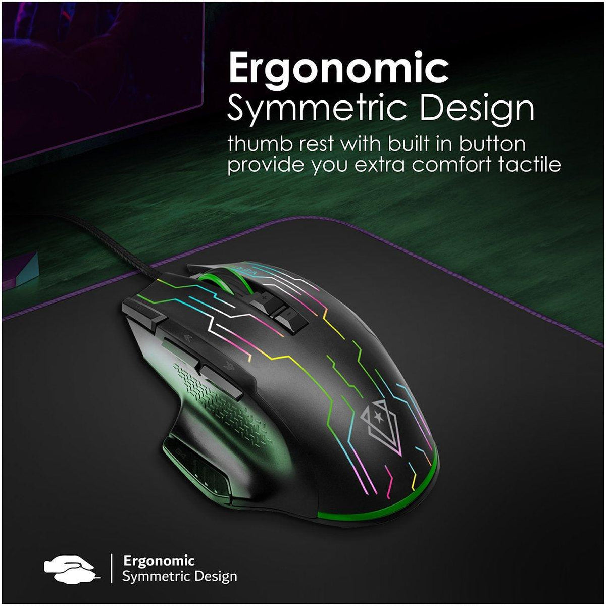 VERTUX KRYPTONITE SUPERIOR QUICK PERFORMANCE WIRED GAMING MOUSE BLACK - DataBlitz
