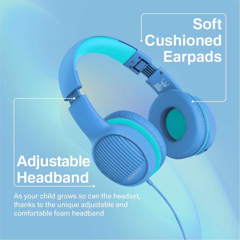 PROMATE Simba Over-Ear Hi-Definition Safe Audio Wired Headset (Aqua) - DataBlitz