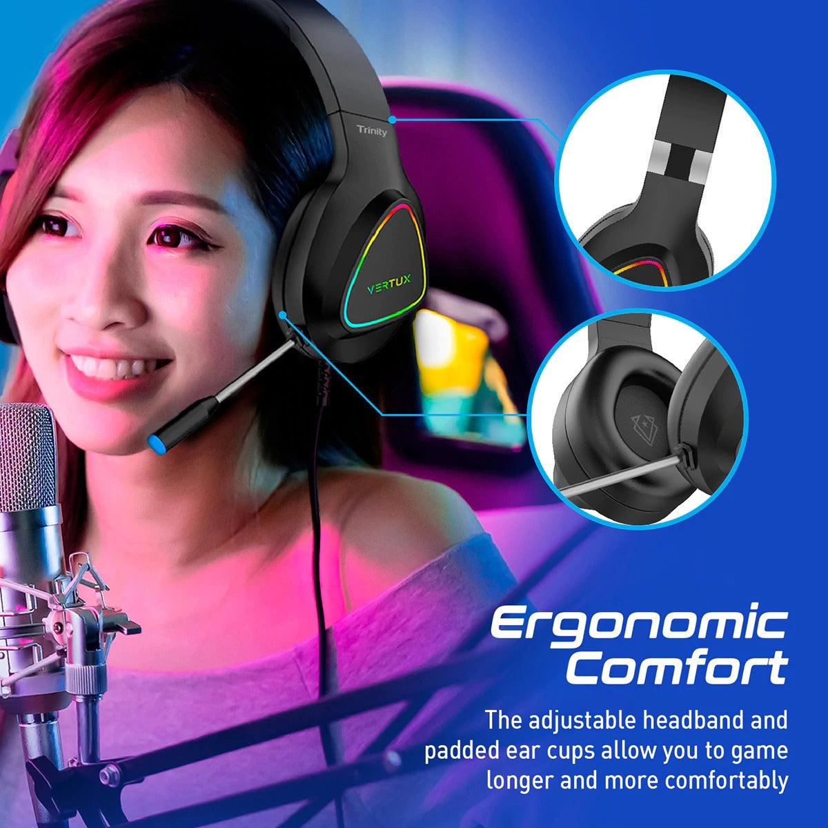 VERTUX TRINITY STEREO IMMERSIVE PRO GAMING OVER-EAR WIRED HEADPHONE (BLACK) - DataBlitz