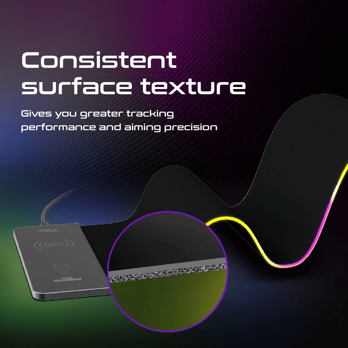 VERTUX RAFTPAD-QI ANTI-FRICTION LED GAMING MOUSE PAD WITH 15W WIRELESS CHARGER BLACK - DataBlitz