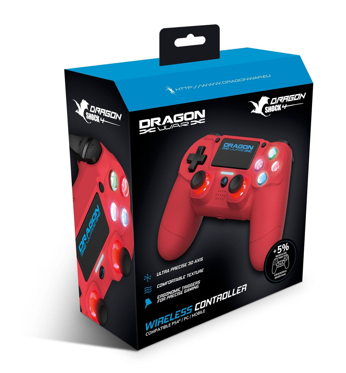 DRAGONWAR Dragon Shock 4 Wireless Controller Compatible For PS4/PC/Mobile (Red) (GSPS4-RD) - DataBlitz