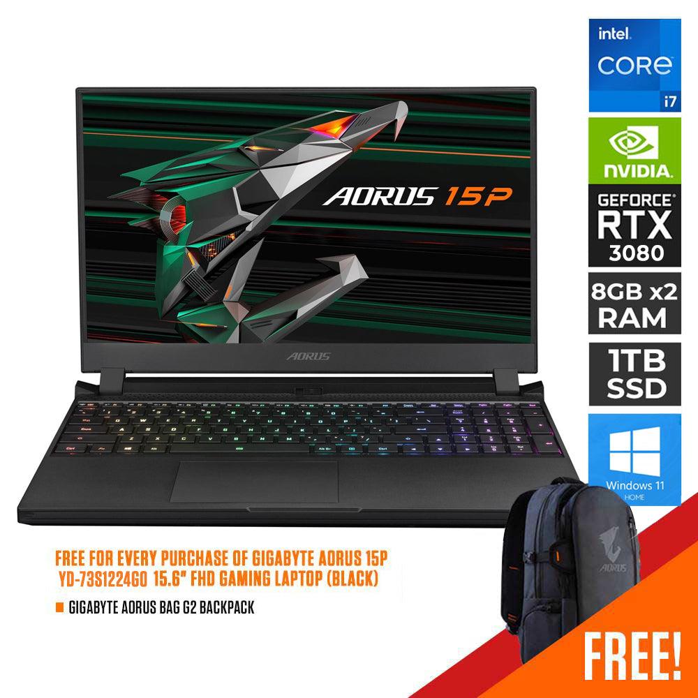 GIGABYTE AORUS 15P YD-73S1224G0 GAMING LAPTOP (BLACK) | 15.6" IPS | i7-11800H | 16GB DDR4 | 1TB SSD | RTX 3080 | WIN11 + GIGABYTE AORUS G2 BACKPACK (BLACK) - DataBlitz