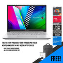 ASUS Vivobook PRO 14 Oled M3401QA-KM050WS Laptop (Silver) | 14”  WQXGA |  Ryzen™ 5 5600H | 8GB DDR4  | 512 GB SSD | Radeon™ Graphics | Windows 11 Home | MS Office Home & Student 2021 | ASUS BP1504 Casual Backpack - DataBlitz