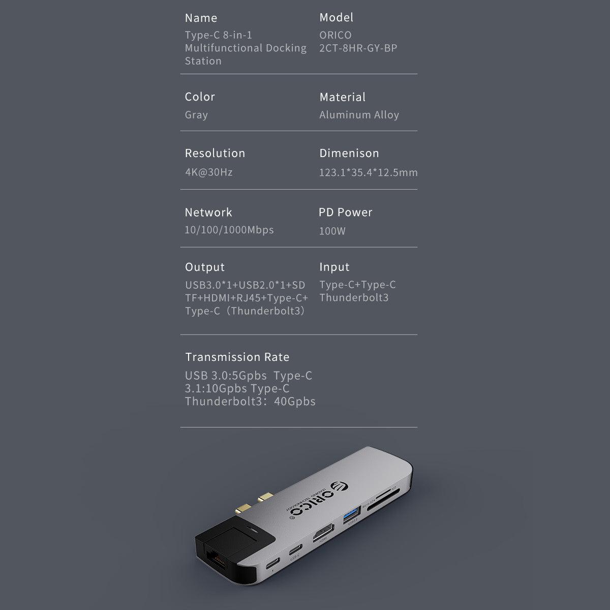 ORICO Type-C 8-IN-1 Multi-Function Adapter (Grey) (2CT-8HR) - DataBlitz