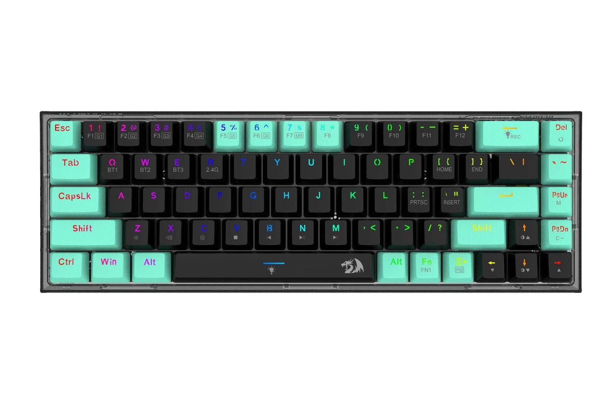 Redragon Castor Pro Wired/2.4G/BT 68-Keys RGB Gaming Keyboard - Yellow Switch (Black/Green) (K631RGB-PRO-BG) - DataBlitz