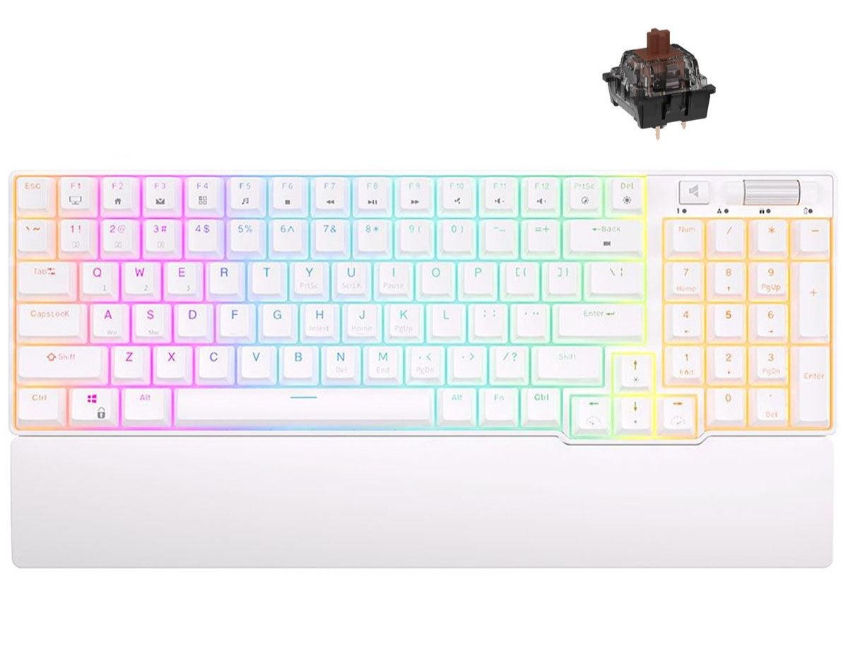 ROYAL KLUDGE RK96 Tri-Mode RGB 96 Keys Hot Swappable Mechanical Keyboard White (Brown Switch) - DataBlitz