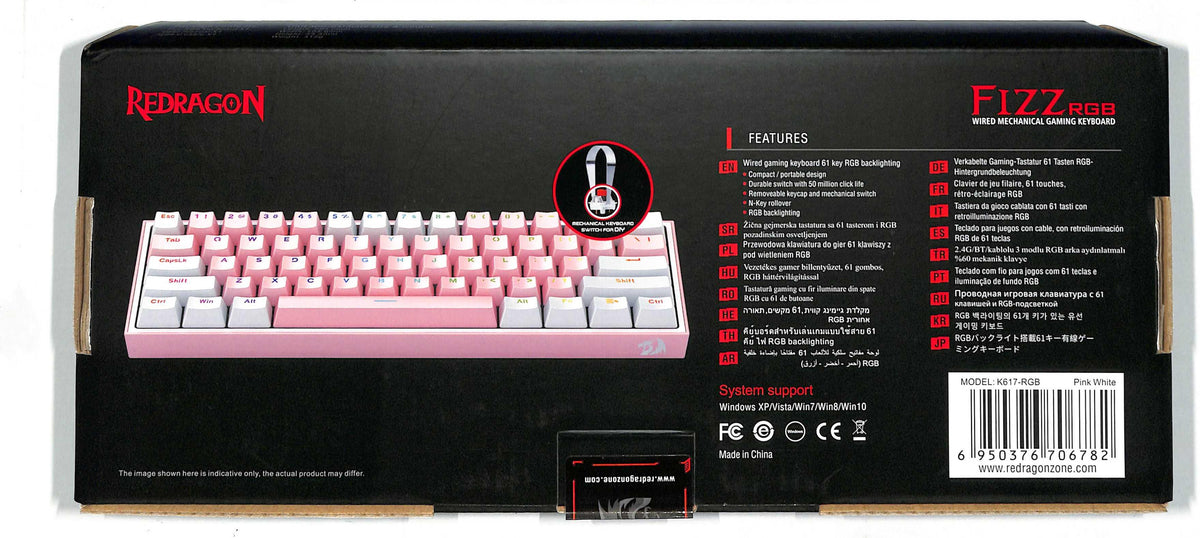 REDRAGON FIZZ RGB WIRED MECHANICAL GAMING KEYBOARD (DUST PROOF RED) (PINK WHITE) (K617-RGB) - DataBlitz