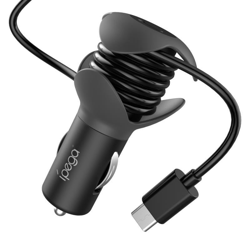 IPEGA PD CAR CHARGER WITH WINDING CABLE DEVICE FOR N-SWITCH/N-SWITCH LITE/SMARTHPHONES/TABLETS (BLACK) (PG-SW057)