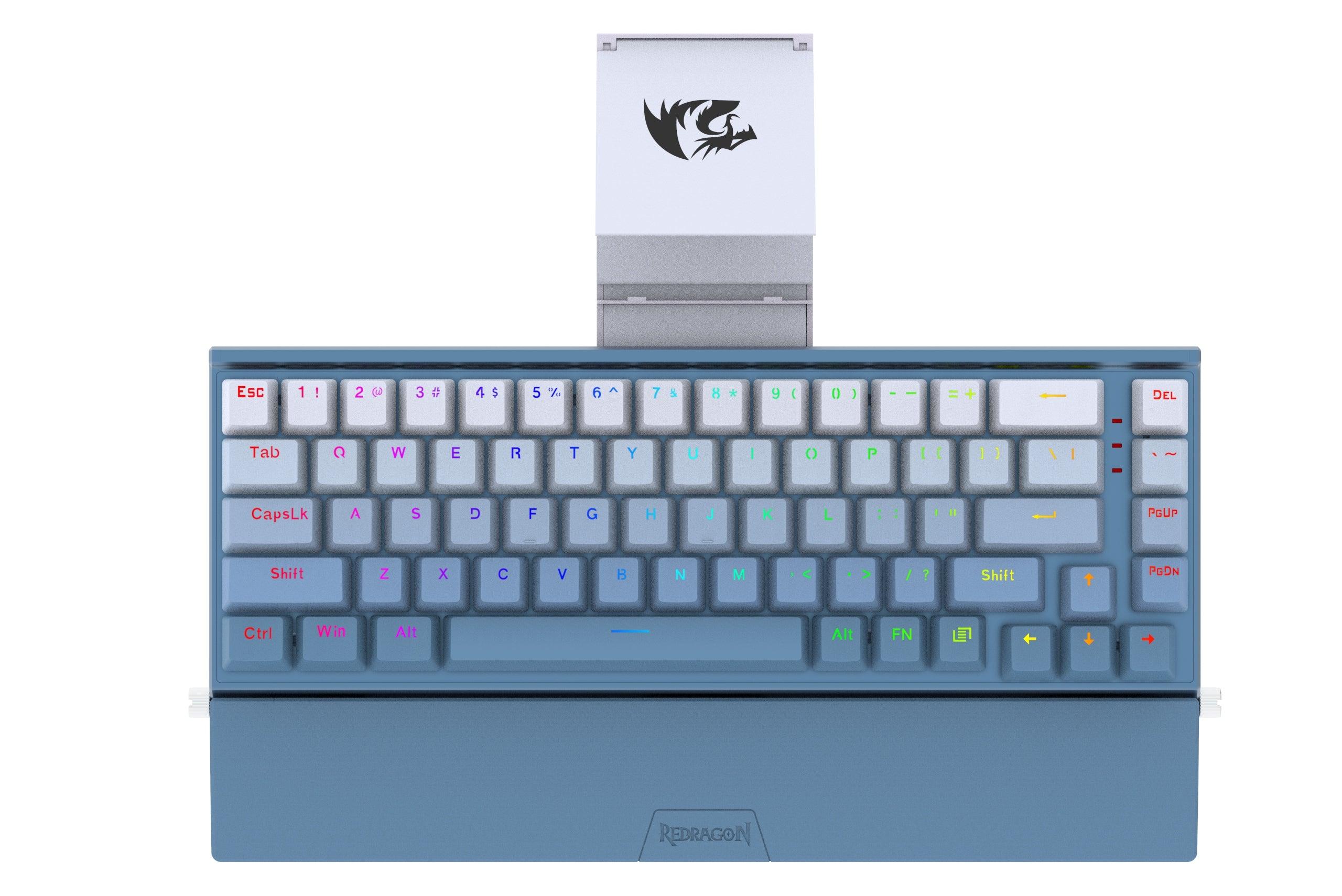 Redragon Shaco 60% Aluminum RGB Mechanical Keyboard With Tablet/Cellphone Stand & Palm Rest (Dust-Proof Outemu Red Switch) (Blue White) (K641B-BW-RGB) - DataBlitz