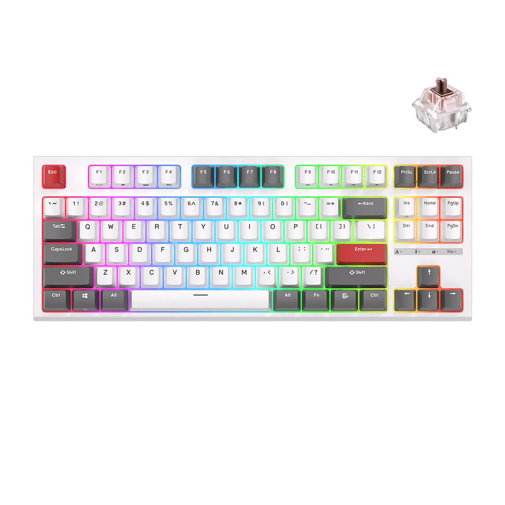 Royal Kludge RK-R87 Single-Mode RGB 87 Keys Hot Swappable Mechanical Keyboard White (Brown Switch)