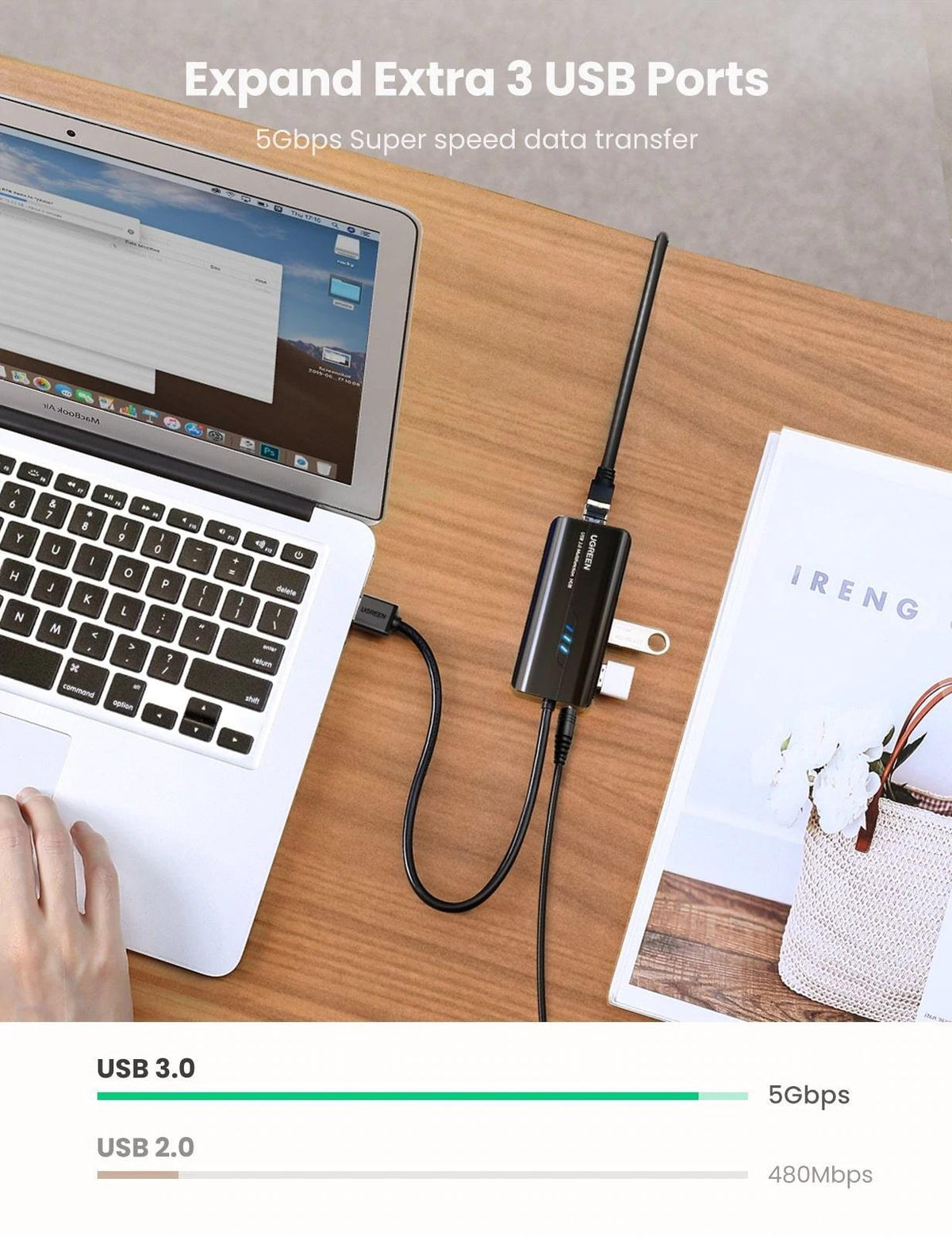 UGREEN USB 3.0 HUB WITH GIGABIT ETHERNET ADAPTER (BLACK) (20265) - DataBlitz
