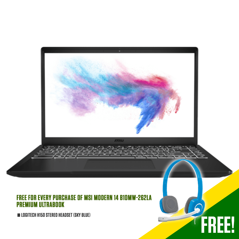 MSI MODERN 14 B10MW-262LA PREMIUM ULTRABOOK (CARBON GRAY) | 14" FHD | i3-10110U | 8GB DDR4 | 512GB SSD | WIN10 + LOGITECH H150 STEREO HEADSET (SKY BLUE) - DataBlitz