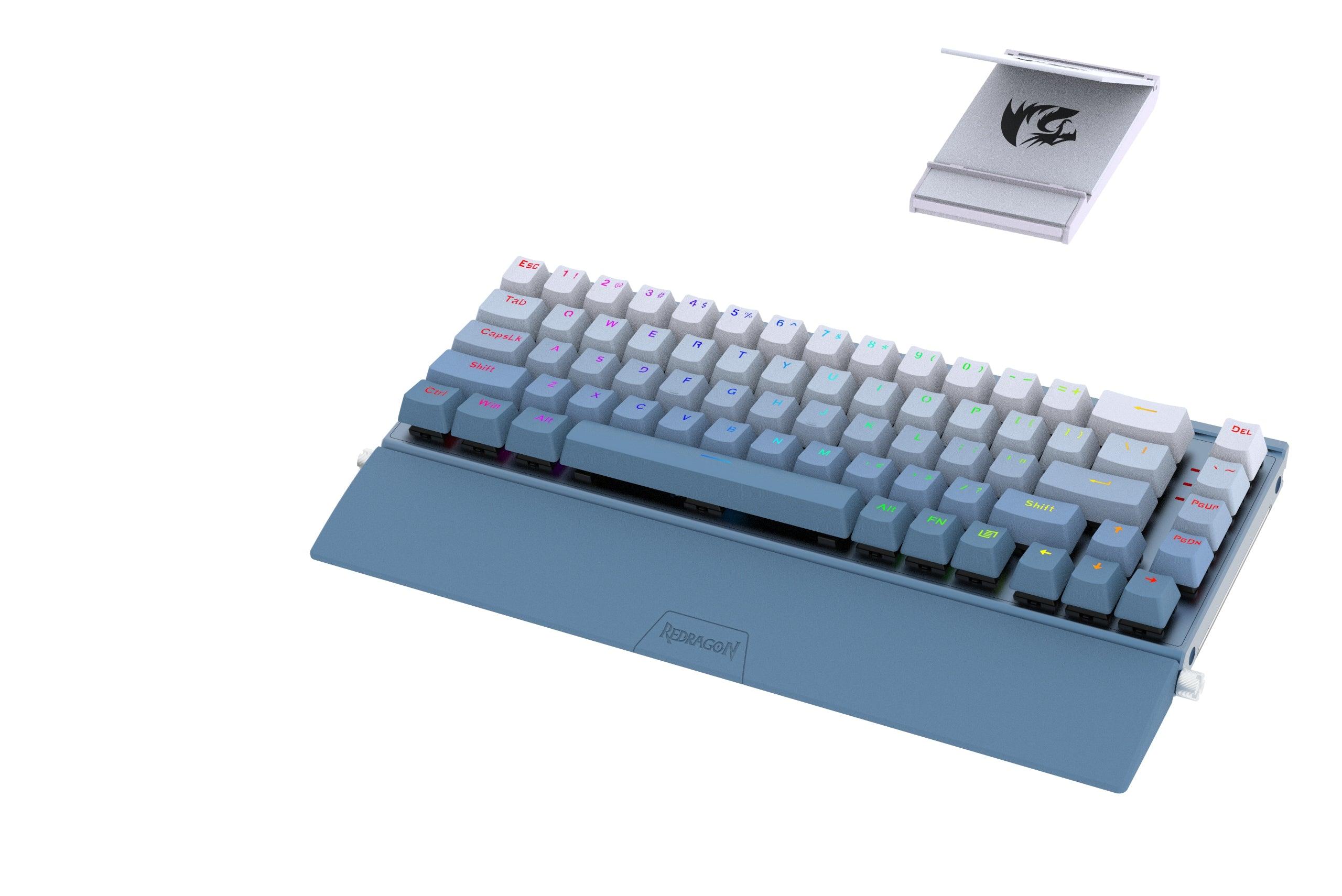 Redragon Shaco 60% Aluminum RGB Mechanical Keyboard With Tablet/Cellphone Stand & Palm Rest (Dust-Proof Outemu Red Switch) (Blue White) (K641B-BW-RGB) - DataBlitz