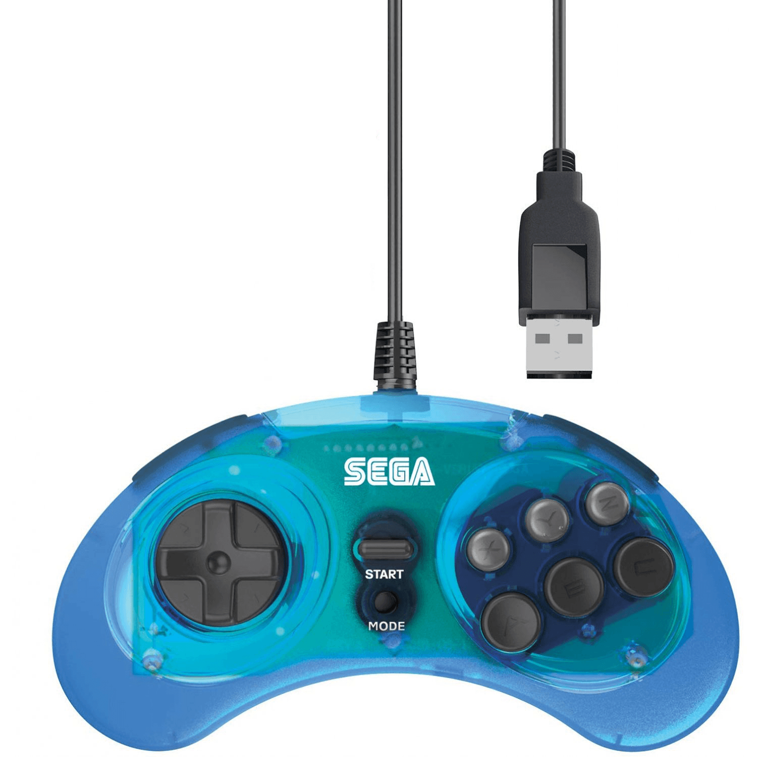 RETRO-BIT SEGA GENESIS 8 BUTTON ARCADE PAD WITH USB (PC/MAC/STEAM/SWITCH) (CLEAR BLUE) - DataBlitz