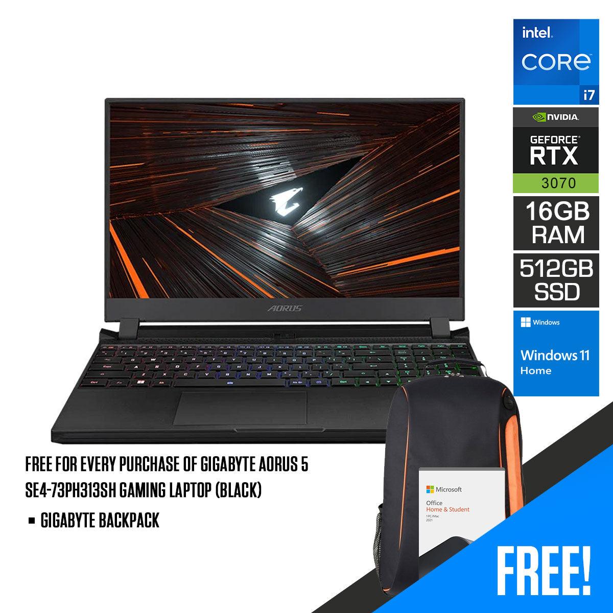 Gigabyte Aorus 5 SE4-73PH313SH Gaming Laptop (Black) | 15.6” FHD | 16GB RAM DDR4 | 512 GB SSD | RTX™ 3070 | Windows 11 Home | Gigabyte Backpack - DataBlitz