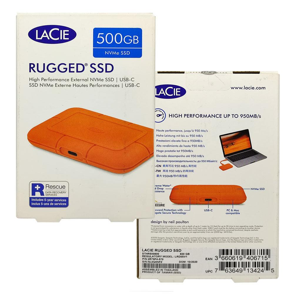 SEAGATE LACIE 500GB RUGGED USB 3.1 GEN. 2 TYPE-C HIGH PERFORMANCE PORTABLE EXTERNAL SSD (STHR500800) - DataBlitz