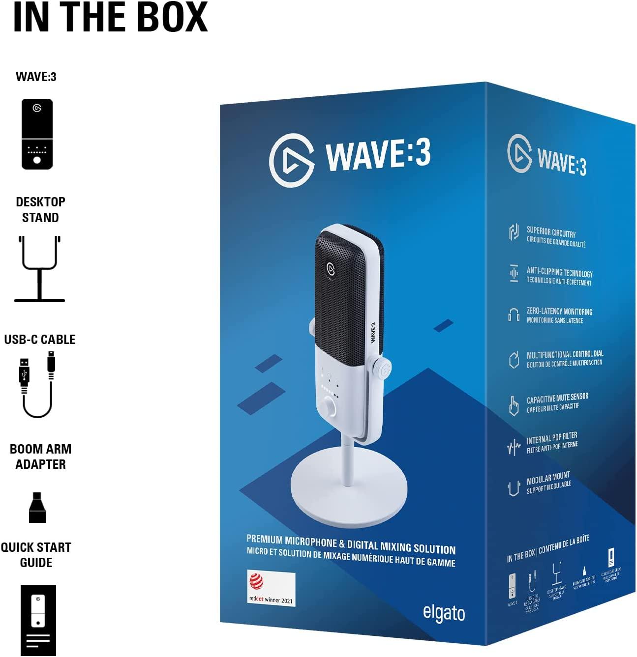 Elgato Wave 3 Premium Microphone & Digital Mixing Solution (White) - DataBlitz