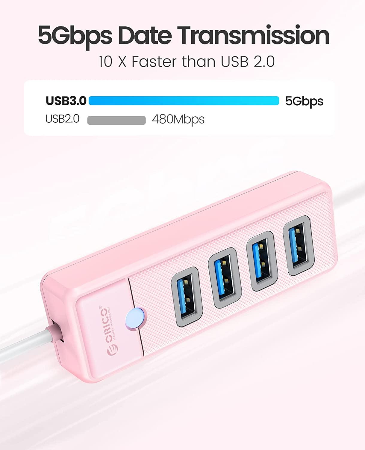 Orico 4-Port USB 3.0 Hub (Pink) (PW4U-U3-015-PK-EP) - DataBlitz