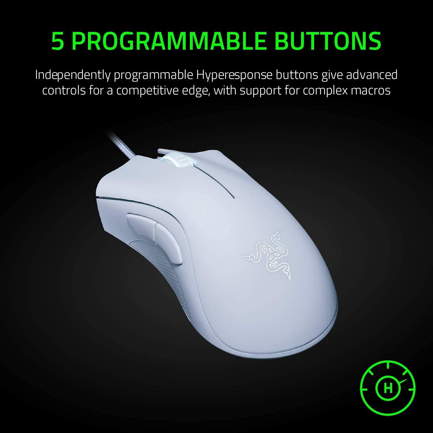 RAZER DEATHADDER ESSENTIAL ERGONOMIC WIRED GAMING MOUSE (WHITE) - DataBlitz
