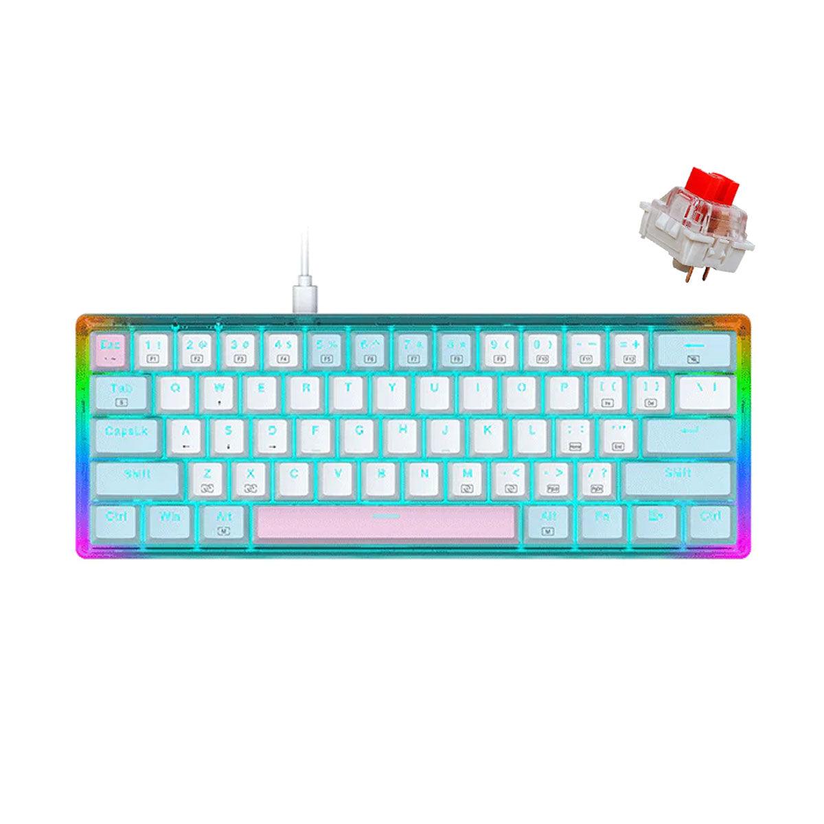 E-Yooso Z-11T Single Light With RGB Side Light 61 Keys Mechanical Keyboard Blue/White (Red Switch) - DataBlitz