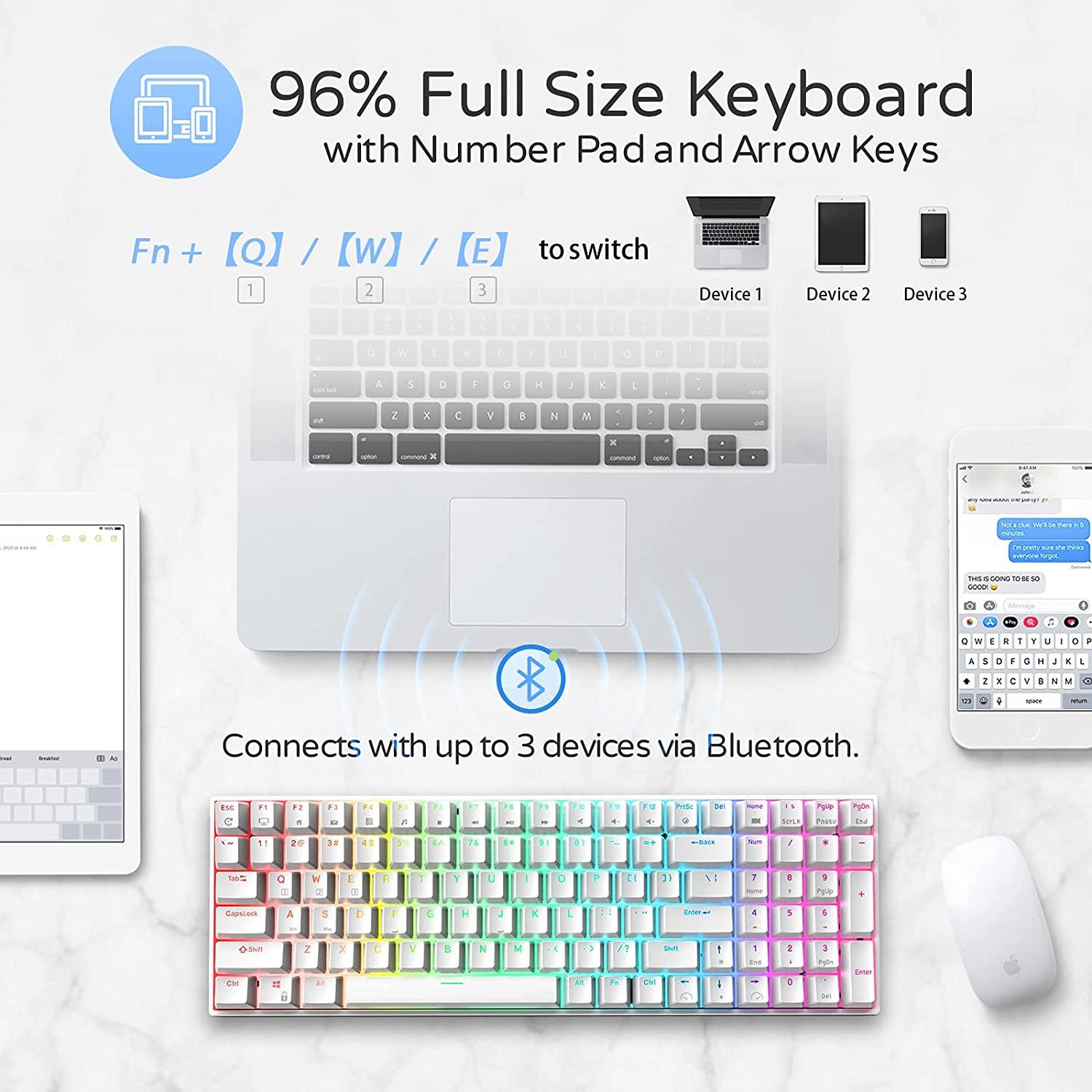 ROYAL KLUDGE RK100 TRI-MODE RGB 100 KEYS HOT SWAPPABLE MECHANICAL KEYBOARD WHITE (BLUE SWITCH) - DataBlitz