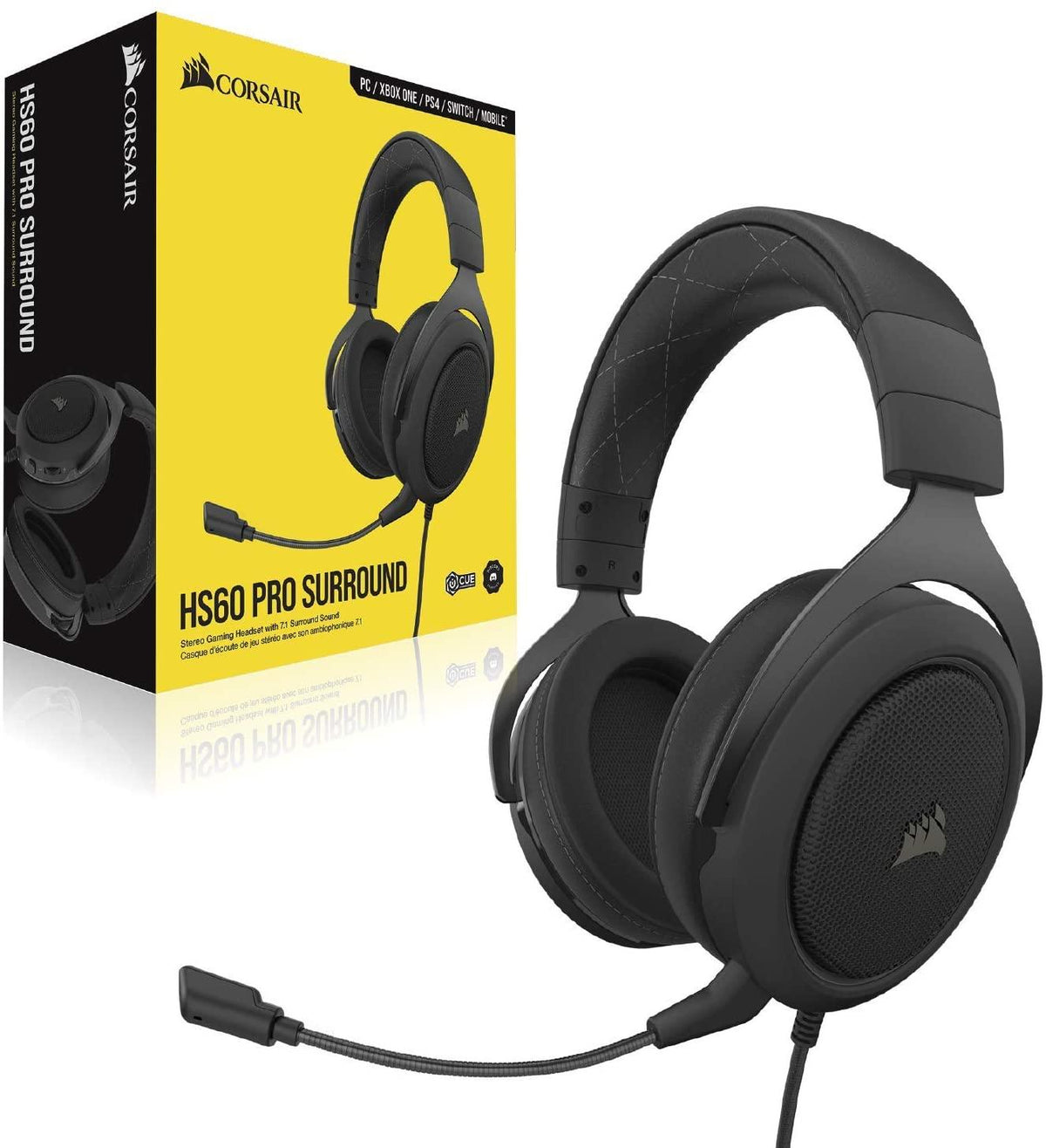 CORSAIR HS60 PRO SURROUND STEREO GAMING HEADSET WITH 7.1 SURROUND SOUND CARBON (PC/XB1/PS4/NSW/MOBILE) - DataBlitz