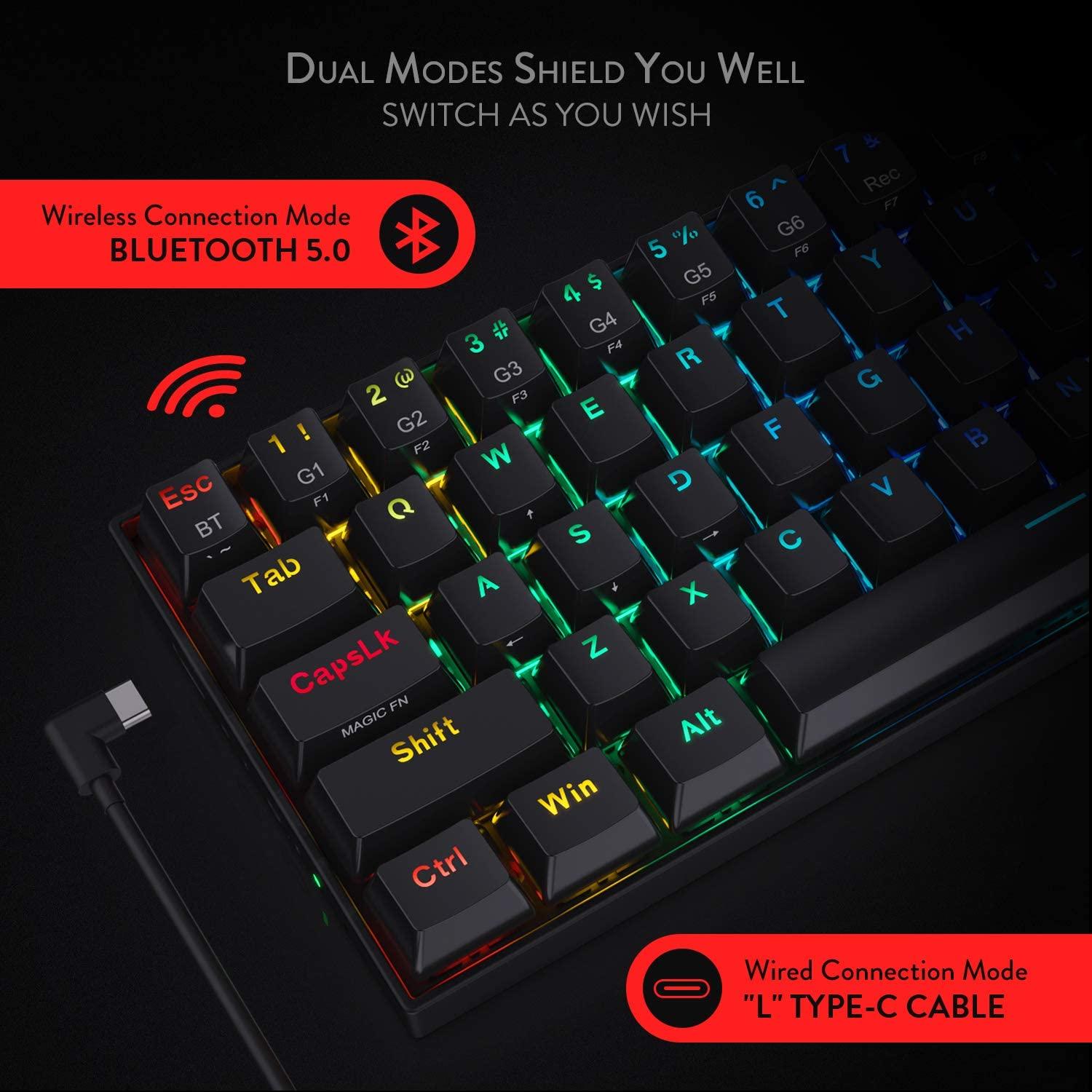 REDRAGON DRACONIC WIRELESS RGB MECHANICAL KEYBOARD (BLACK) (DUST-PROOF BROWN) (K530RGB) - DataBlitz
