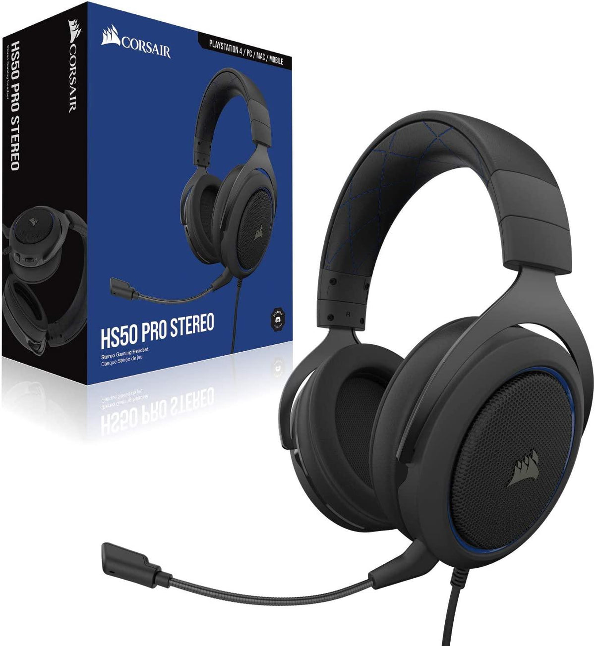 CORSAIR HS50 PRO STEREO GAMING HEADSET BLUE FOR PS4/PC/MAC/MOBILE/NINTENDO SWITCH - DataBlitz