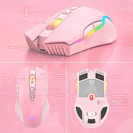 Onikuma CW905 3600 DPI Wireless Gaming Mouse 7 Buttons Design RGB (Pink) - DataBlitz