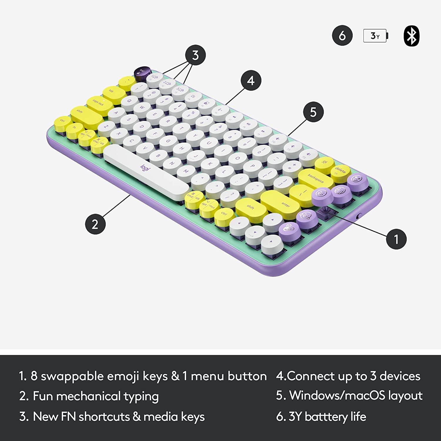 LOGITECH POP KEYS WIRELESS MECHANICAL KEYBOARD WITH CUSTOMIZABLE EMOJI KEYS (DAYDREAM MINT) - DataBlitz