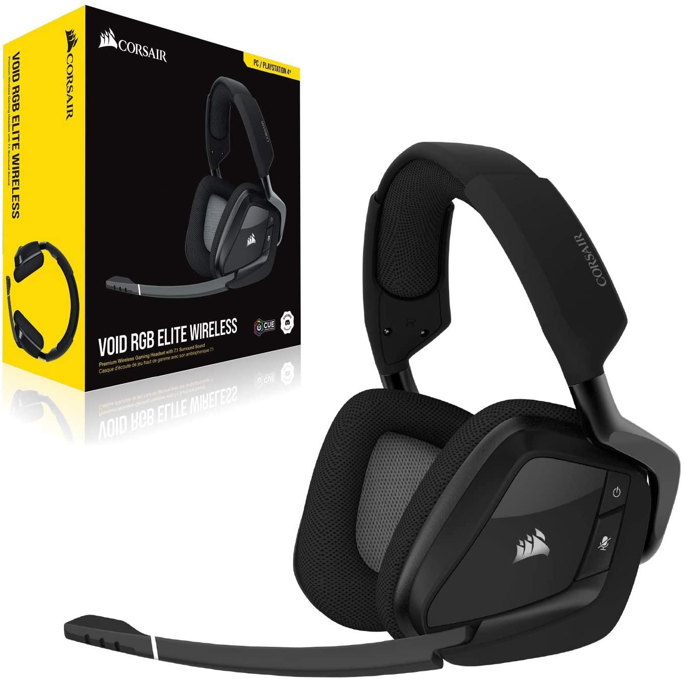 Corsair Void RGB Elite Wireless Premium Wireless Gaming Headset With 7.1 Surround Sound Carbon (PC/PS4) - DataBlitz