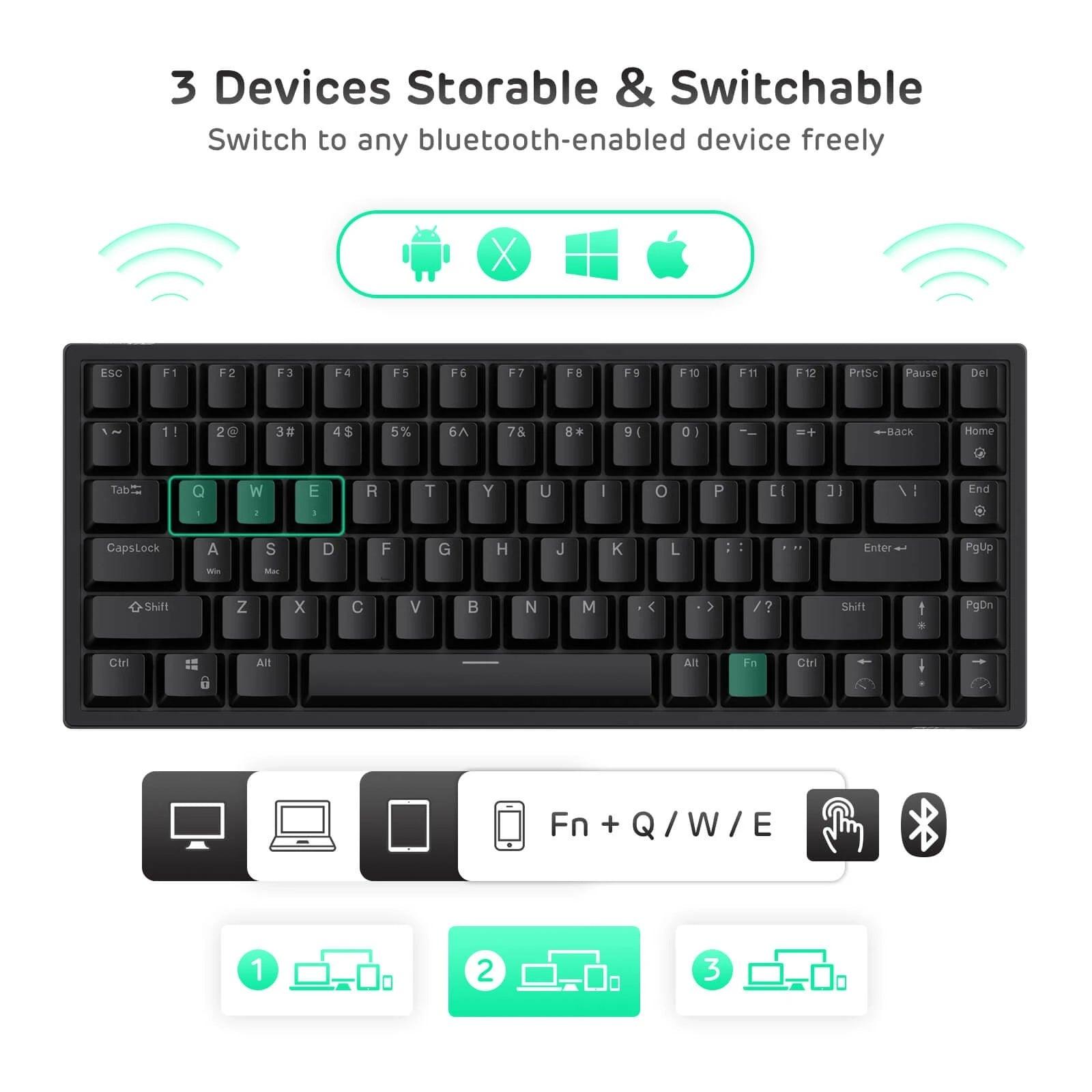 ROYAL KLUDGE RK84 TRI-MODE RGB 84 KEYS HOT SWAPPABLE MECHANICAL KEYBOARD BLACK (BROWN SWITCH) - DataBlitz