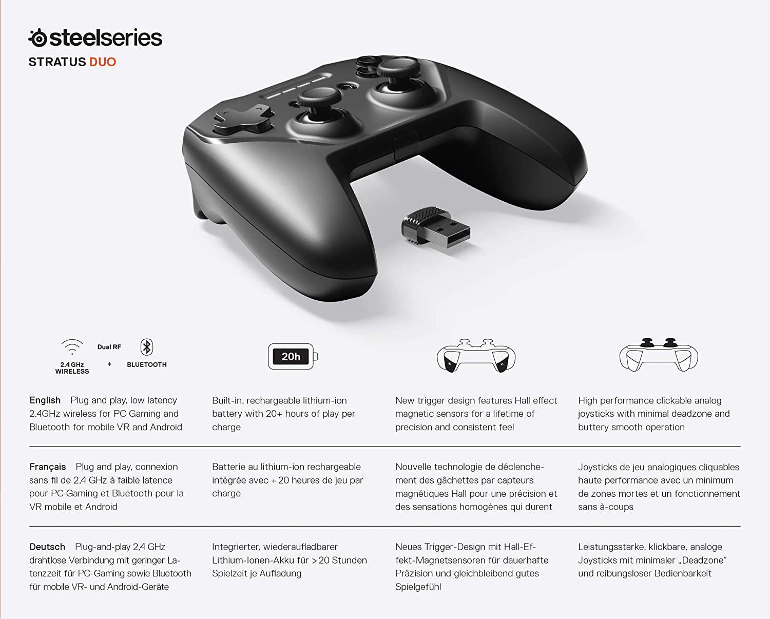 STEELSERIES STRATUS DUO WIRELESS GAMING CONTROLLER BLACK (WINDOWS/ANDROID/VR) (PN69075) - DataBlitz