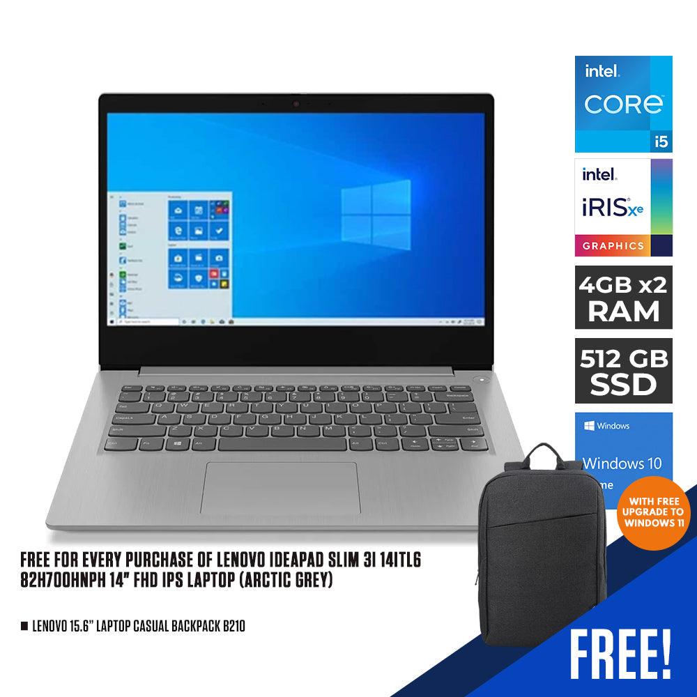 LENOVO IDEAPAD SLIM 3I 14ITL6 82H700HNPH LAPTOP (ARCTIC GREY) | 14" FHD | i5-1135G7 | 8GB DDR4 | 512GB SSD | IRIS XE | WIN10 + LENOVO LAPTOP CASUAL BACKPACK B210 - DataBlitz