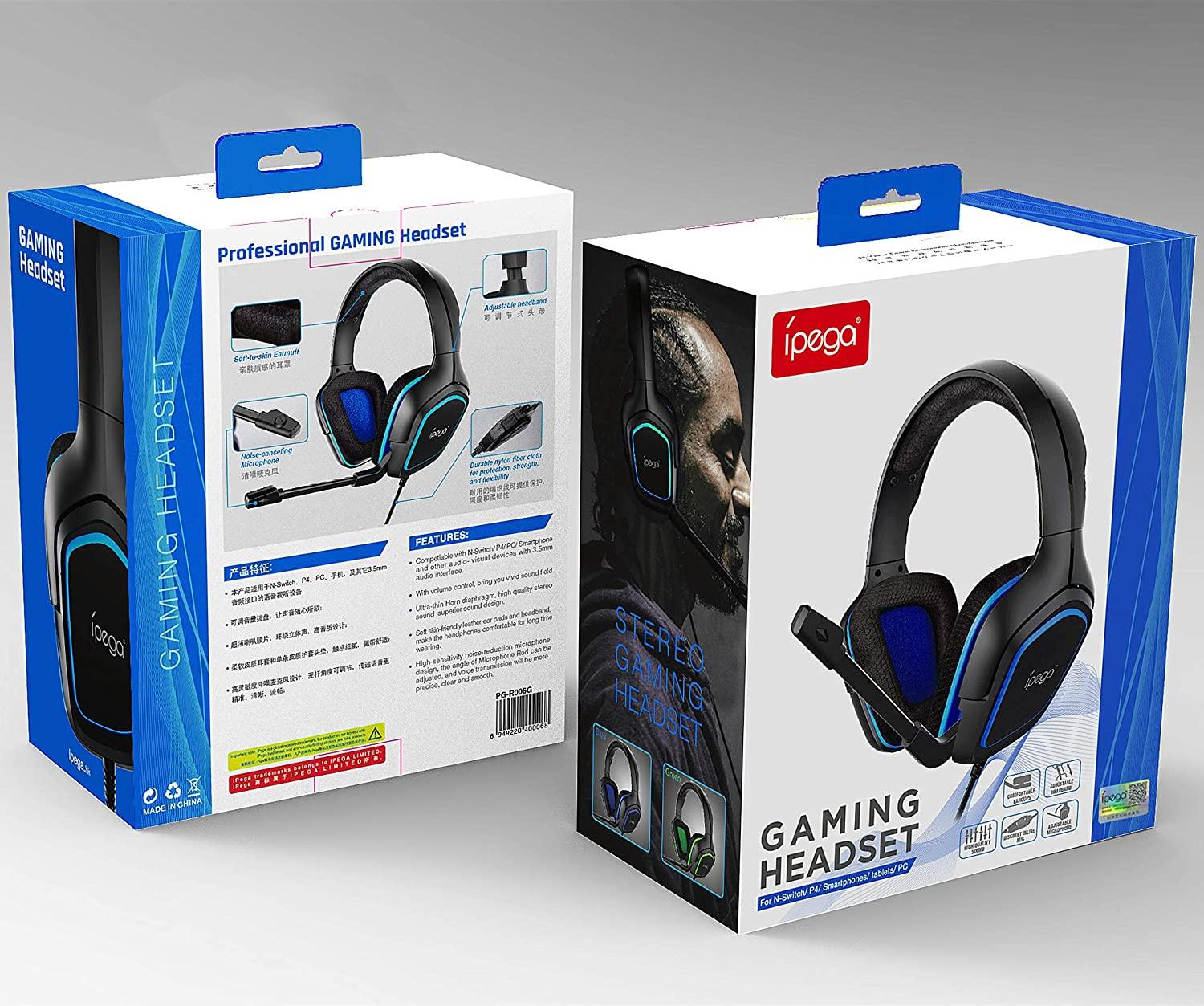 IPEGA GAMING HEADSET FOR P4 SERIES/X-ONE SERIES/N-SWITCH/N-SWITCH LITE/MOBILE/TABLETS/PC (BLUE) (PG-R006B) - DataBlitz